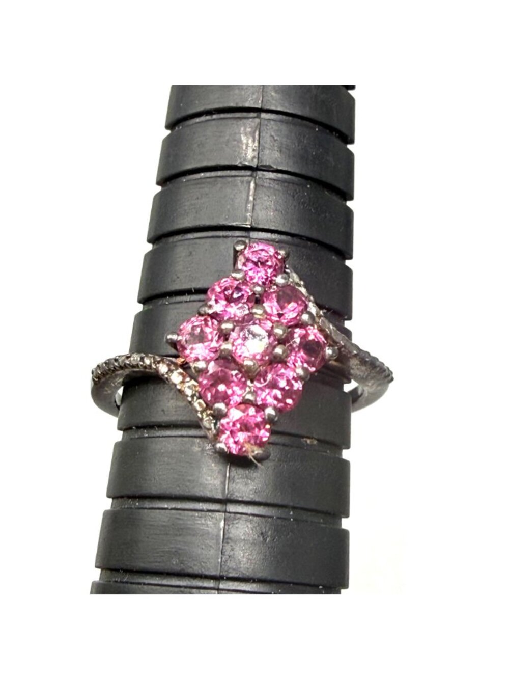 STS Cluster Ring Pink Tourmaline Elegant Oxidized Sterling Silver Sz 8 NEW